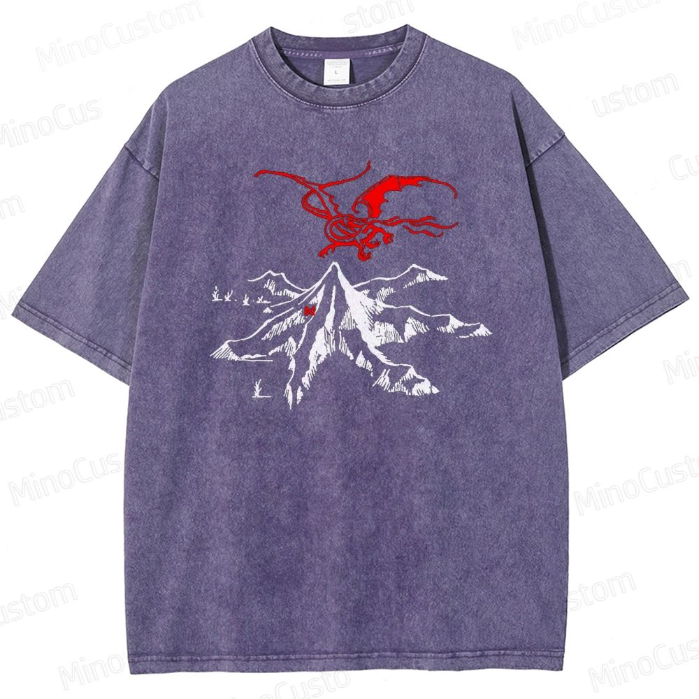 Lord of the Rings Inspired Dragon & Mountain Vintage Washed T - Shirt