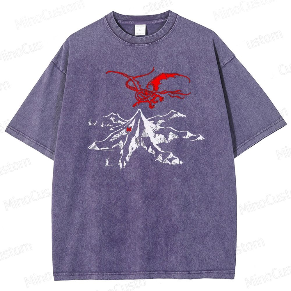 Lord of the Rings Inspired Dragon & Mountain Vintage Washed T - Shirt