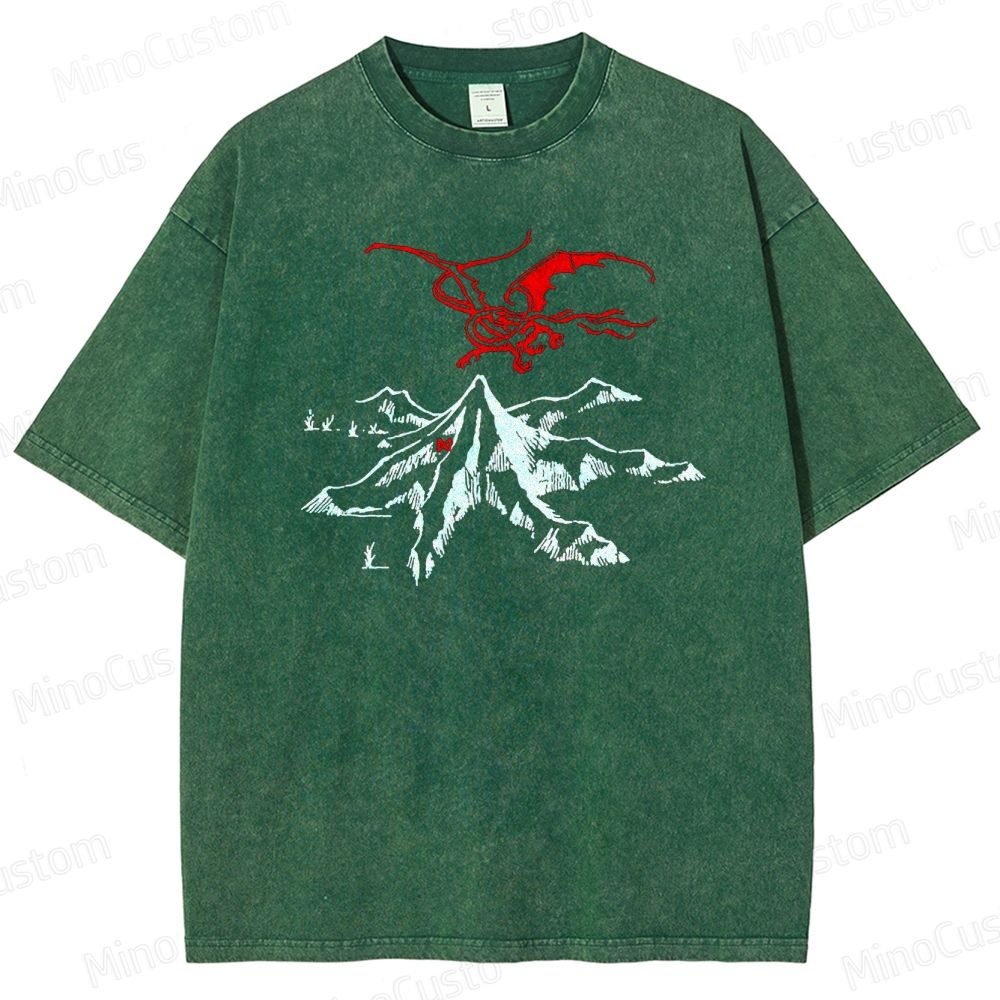 Lord of the Rings Inspired Dragon & Mountain Vintage Washed T - Shirt