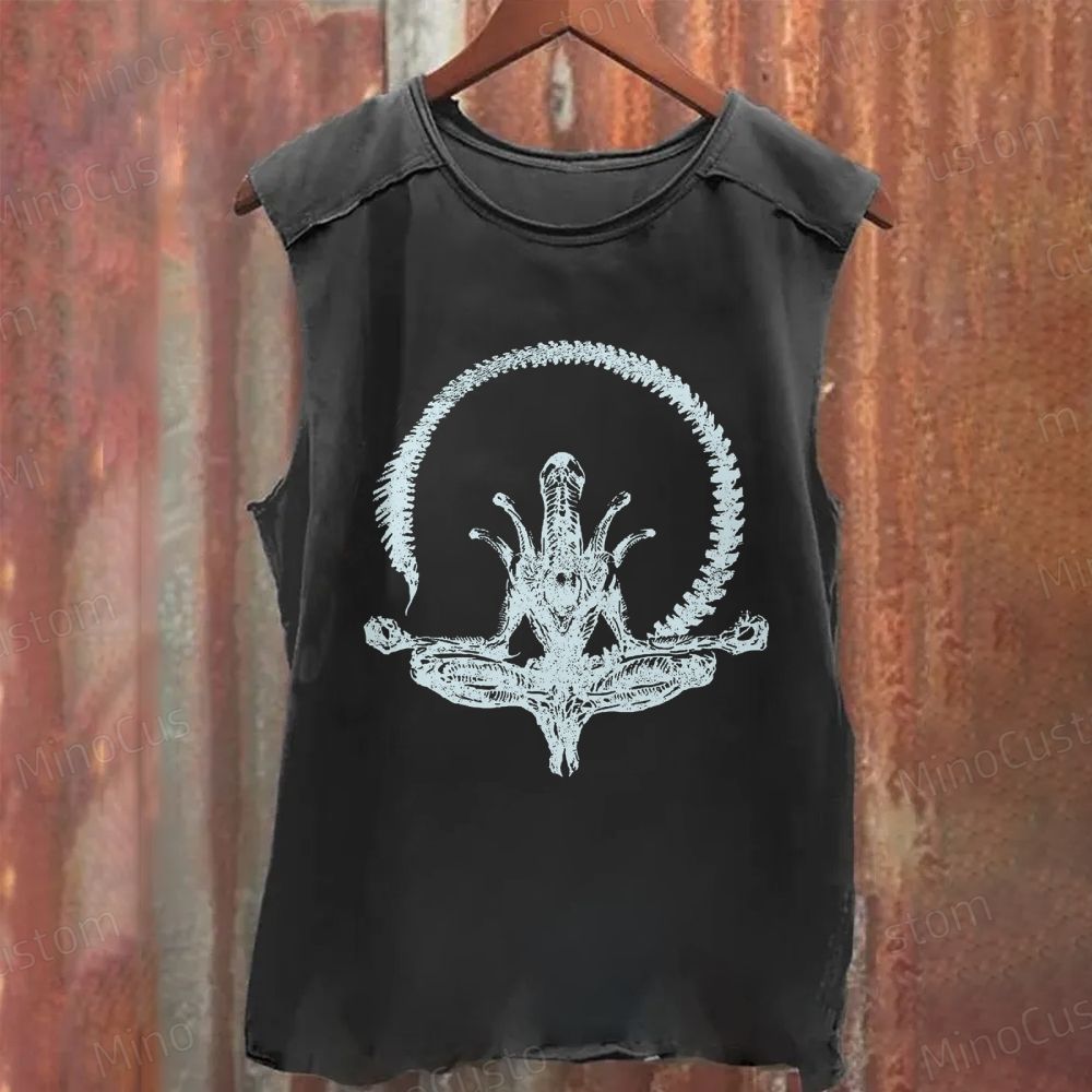 Alien Yoga Meditation Vintage Washed Sleeveless Tank Top