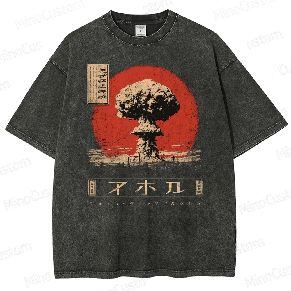Atomic Cloud Vintage Japanese Poster Style  Washed T-Shirt 