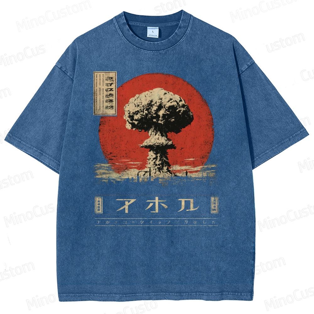 Atomic Cloud Vintage Japanese Poster Style  Washed T-Shirt 