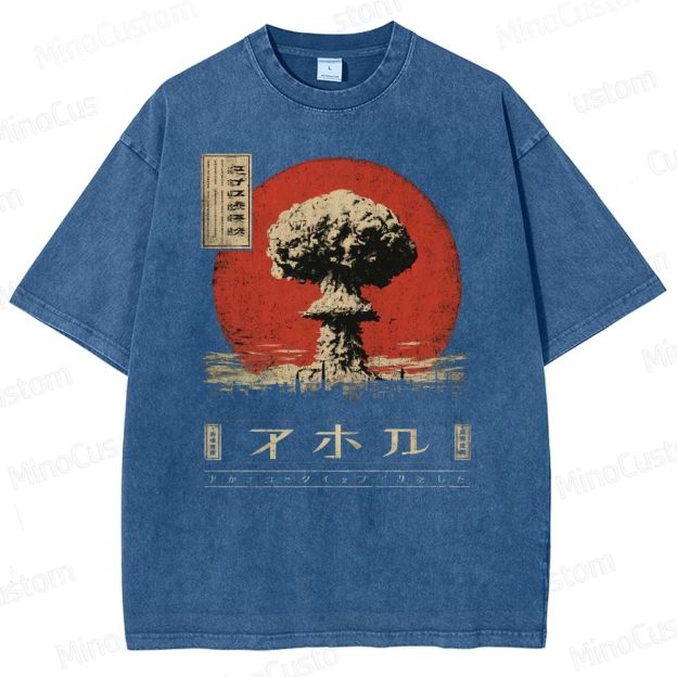 Atomic Cloud Vintage Japanese Poster Style  Washed T-Shirt 