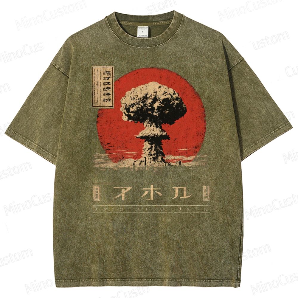 Atomic Cloud Vintage Japanese Poster Style  Washed T-Shirt 