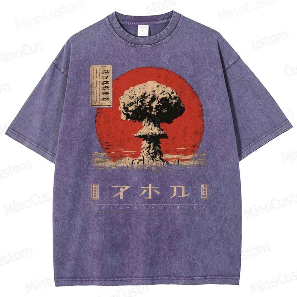Atomic Cloud Vintage Japanese Poster Style  Washed T-Shirt 