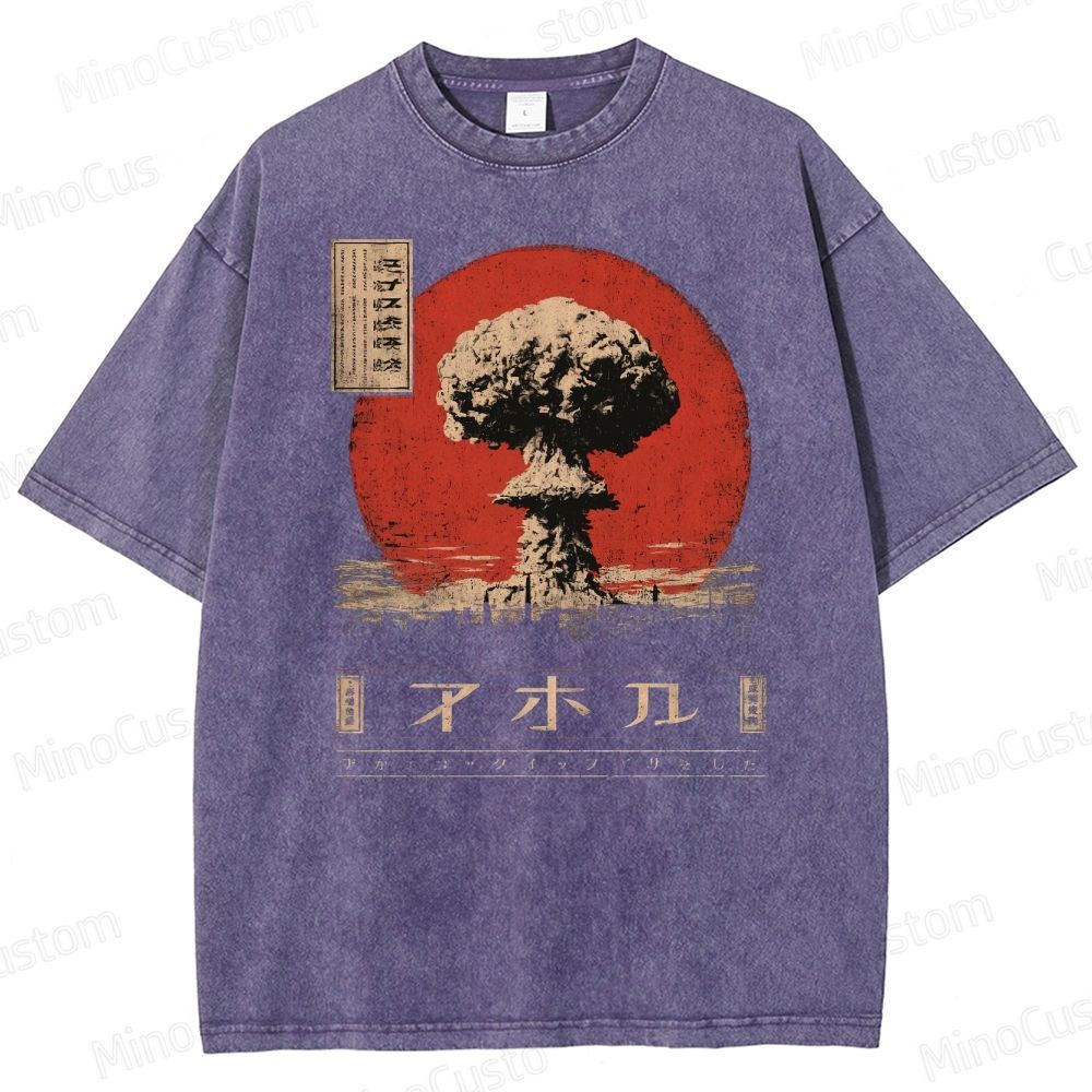 Atomic Cloud Vintage Japanese Poster Style  Washed T-Shirt 