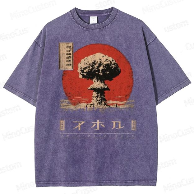 Atomic Cloud Vintage Japanese Poster Style  Washed T-Shirt 