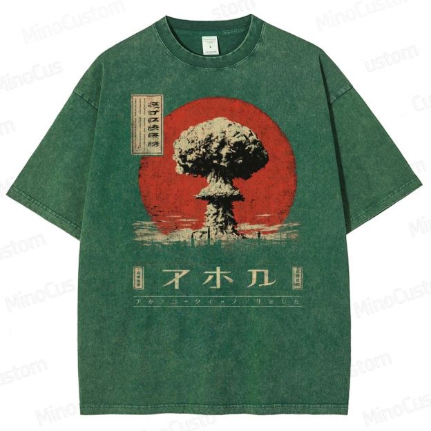 Atomic Cloud Vintage Japanese Poster Style  Washed T-Shirt 