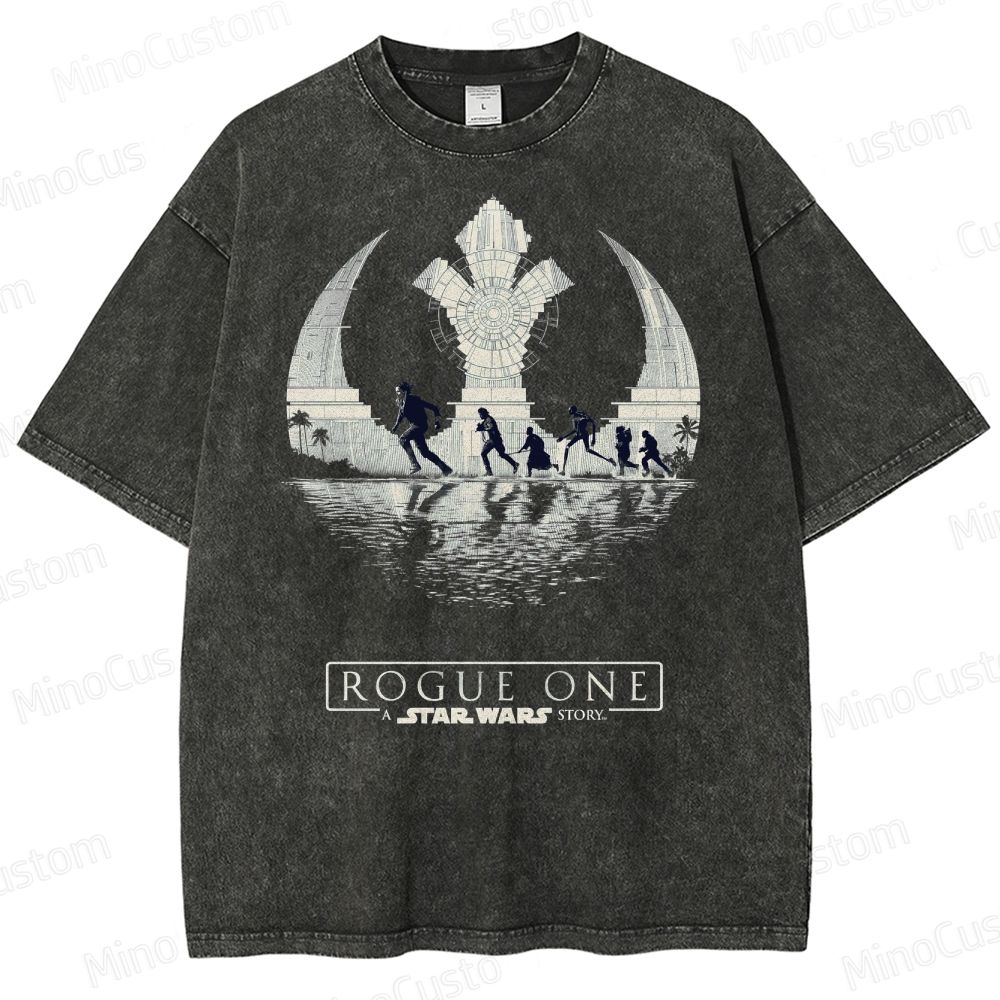 Star Wars Art with Death Star & Rebel Heroes Washed T-Shirt 