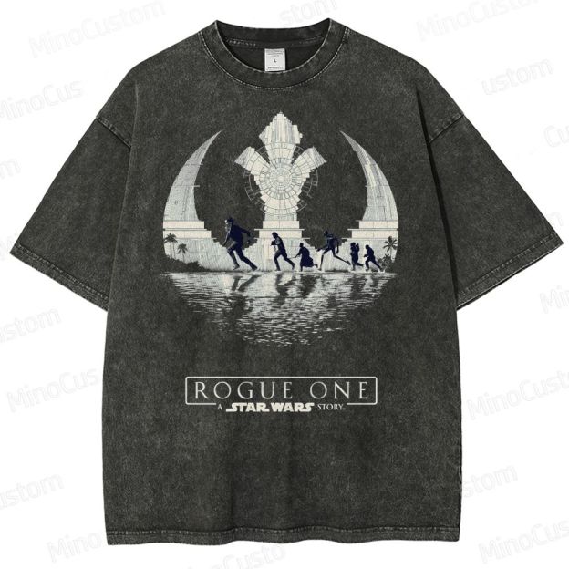 Star Wars Art with Death Star & Rebel Heroes Washed T-Shirt 