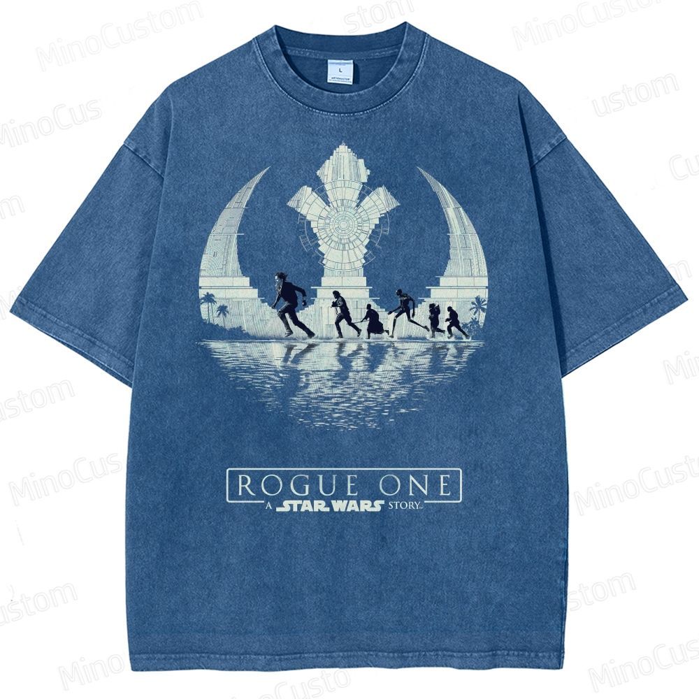 Star Wars Art with Death Star & Rebel Heroes Washed T-Shirt