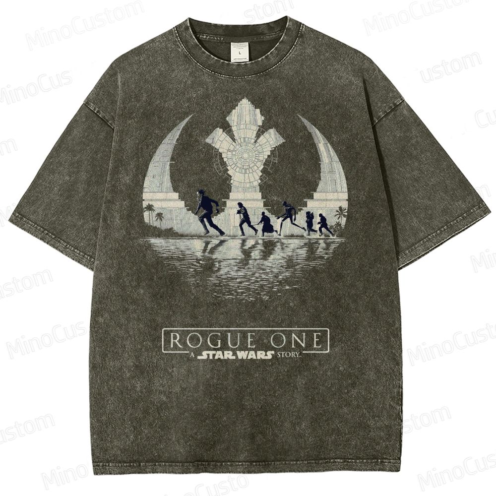 Star Wars Art with Death Star & Rebel Heroes Washed T-Shirt 