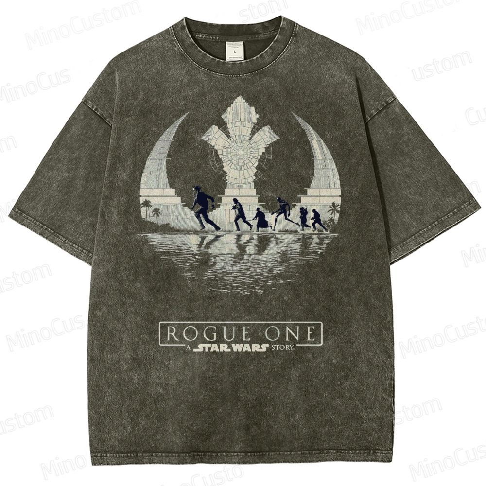 Star Wars Art with Death Star & Rebel Heroes Washed T-Shirt 