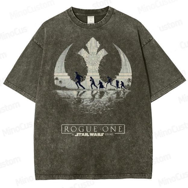 Star Wars Art with Death Star & Rebel Heroes Washed T-Shirt 