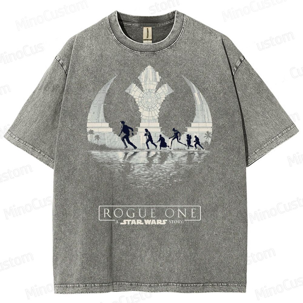 Star Wars Art with Death Star & Rebel Heroes Washed T-Shirt 