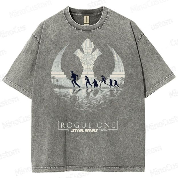 Star Wars Art with Death Star & Rebel Heroes Washed T-Shirt 