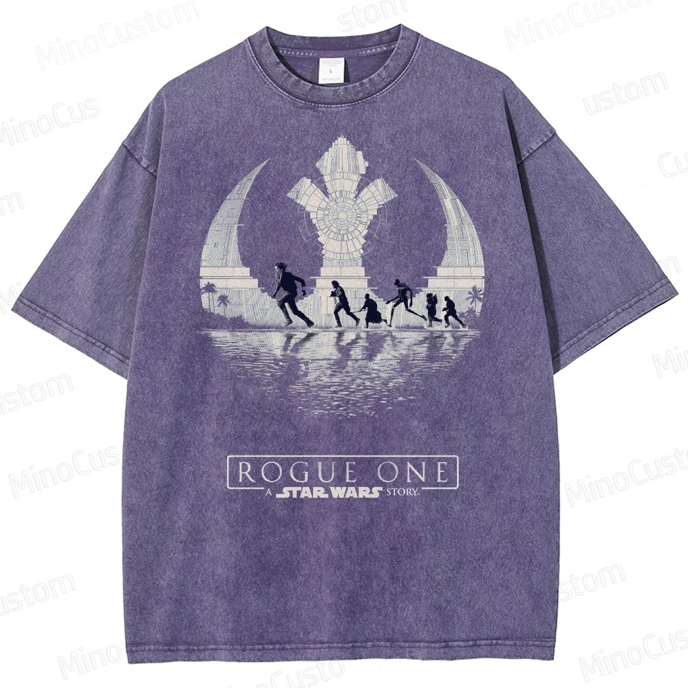 Star Wars Art with Death Star & Rebel Heroes Washed T-Shirt 