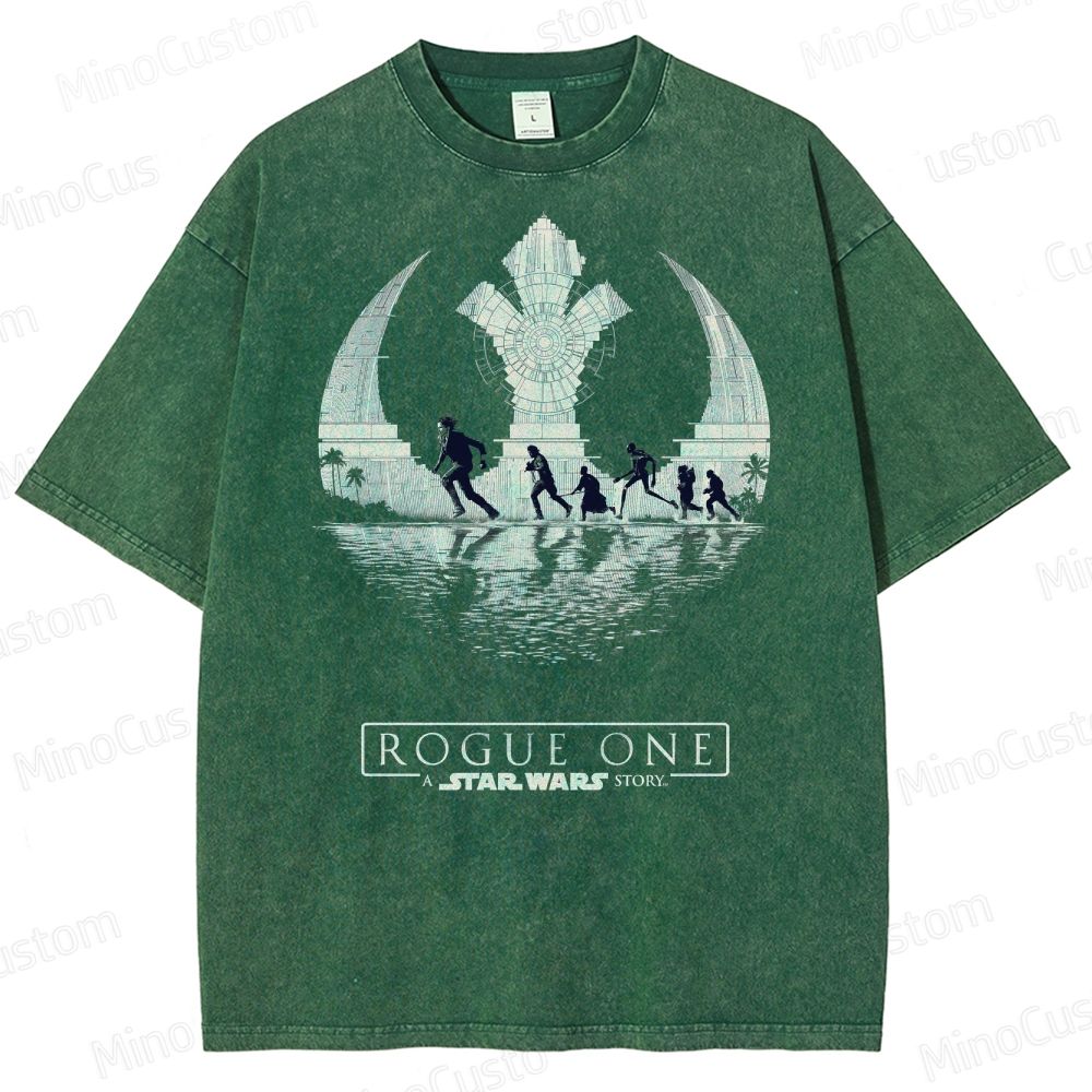 Star Wars Art with Death Star & Rebel Heroes Washed T-Shirt 