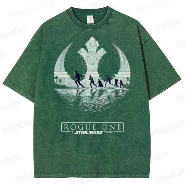 Star Wars Art with Death Star & Rebel Heroes Washed T-Shirt 