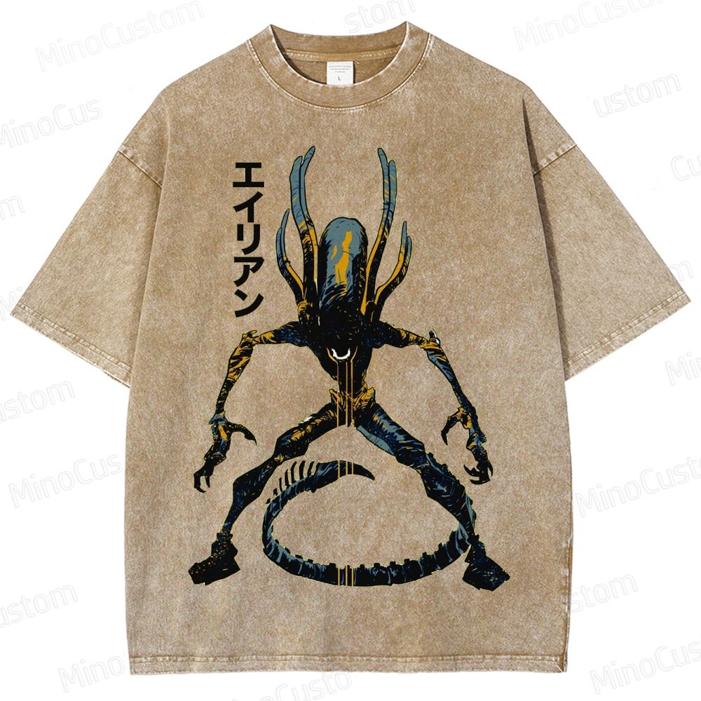Alien - Inspired Graphic Washed T - Shirt
