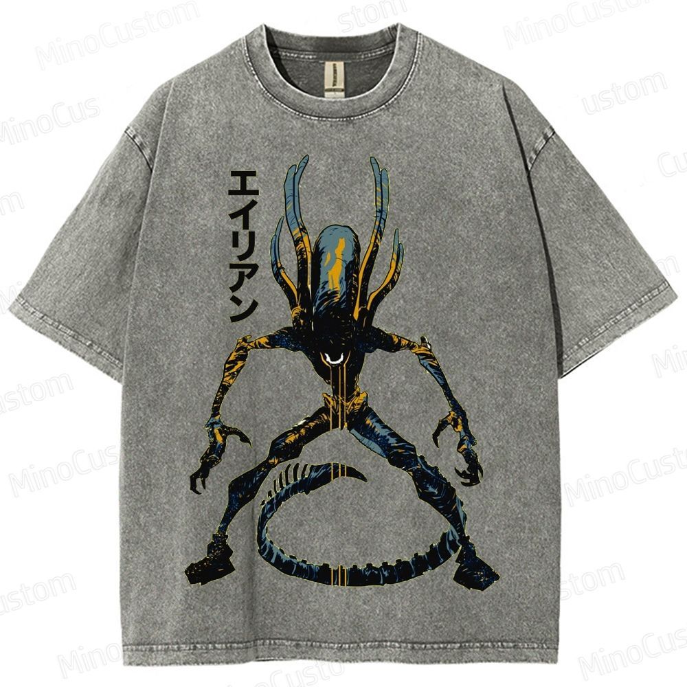 Alien - Inspired Graphic Washed T - Shirt