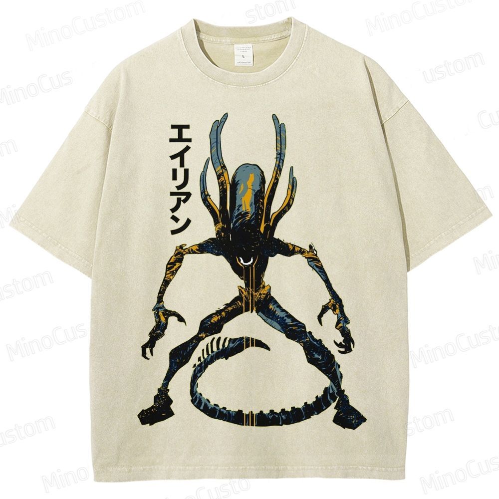 Alien - Inspired Graphic Washed T - Shirt