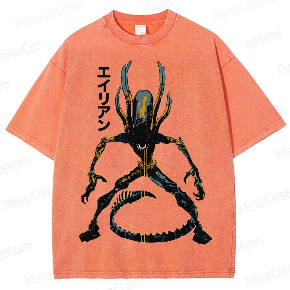 Alien - Inspired Graphic Washed T - Shirt