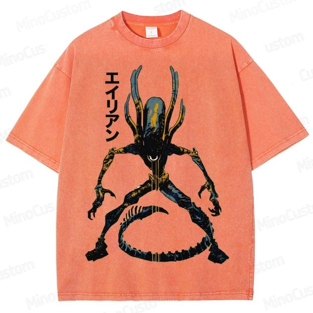 Alien - Inspired Graphic Washed T - Shirt