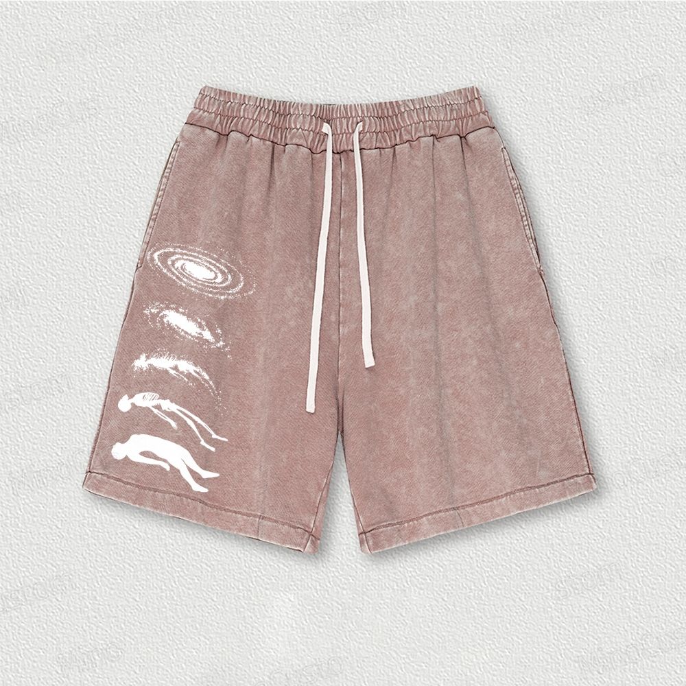 Cosmic Skeleton & Figure Graphic Washed Shorts
