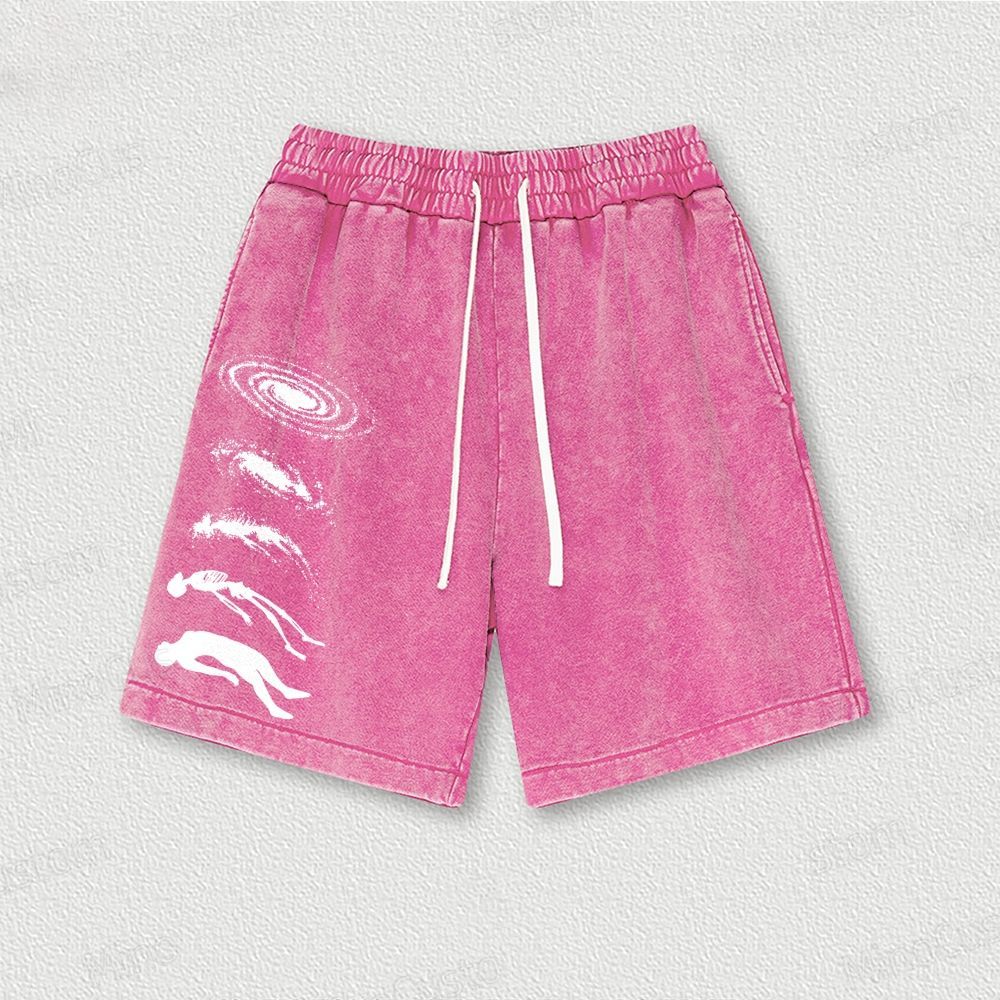 Cosmic Skeleton & Figure Graphic Washed Shorts