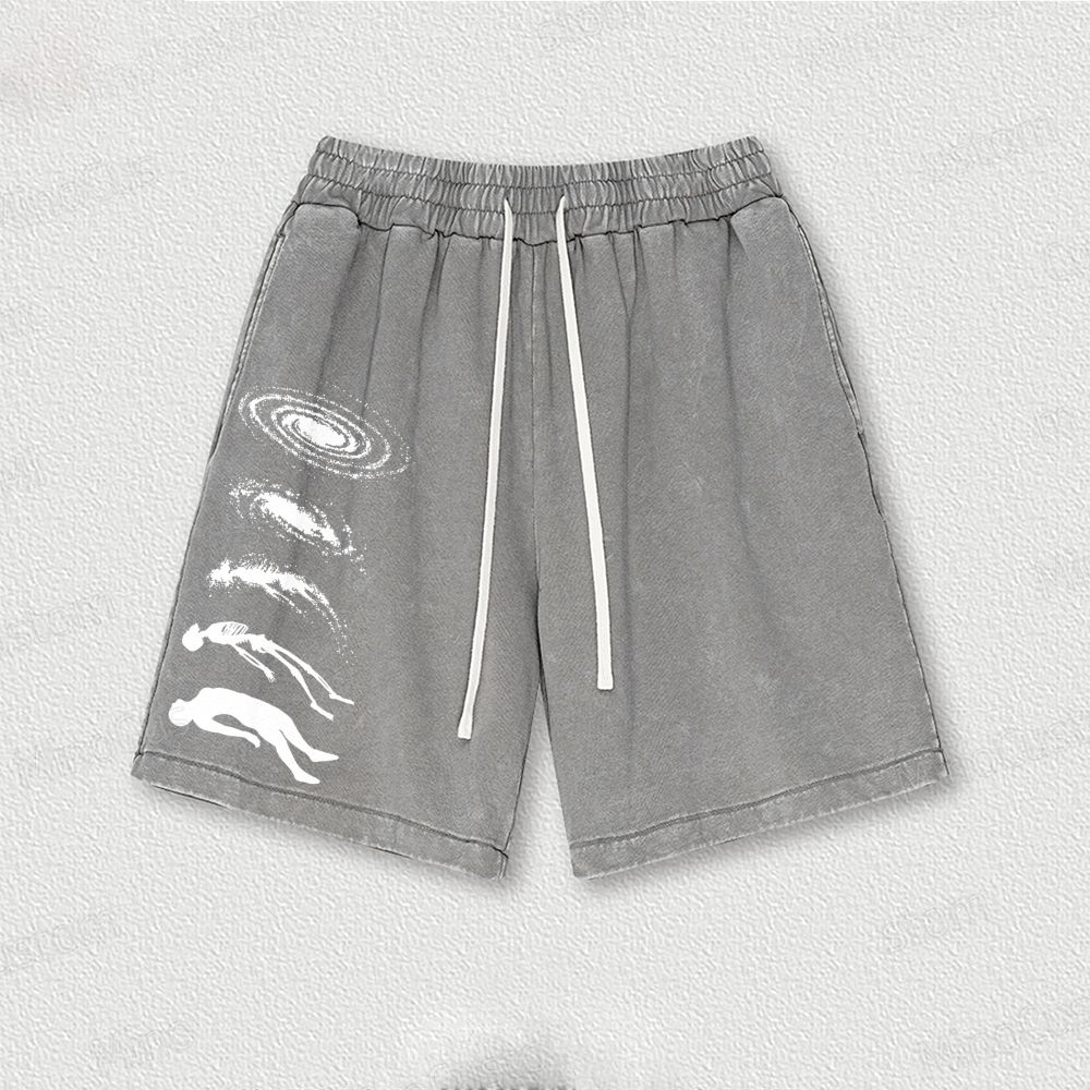 Cosmic Skeleton & Figure Graphic Washed Shorts