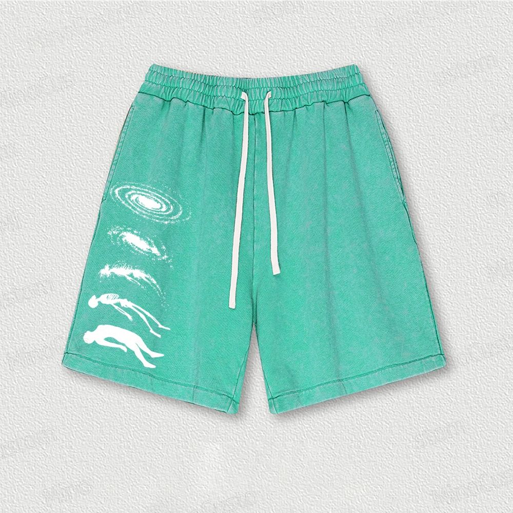 Cosmic Skeleton & Figure Graphic Washed Shorts