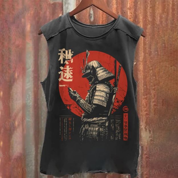 Samurai on Smartphone - Funny Japanese Vintage Tech Washed Tank Top 