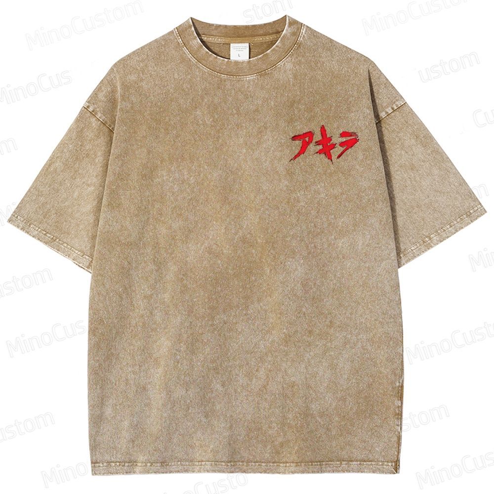 Vintage "Akira" Anime Motorcycle & Character Diagram Washed T-Shirt