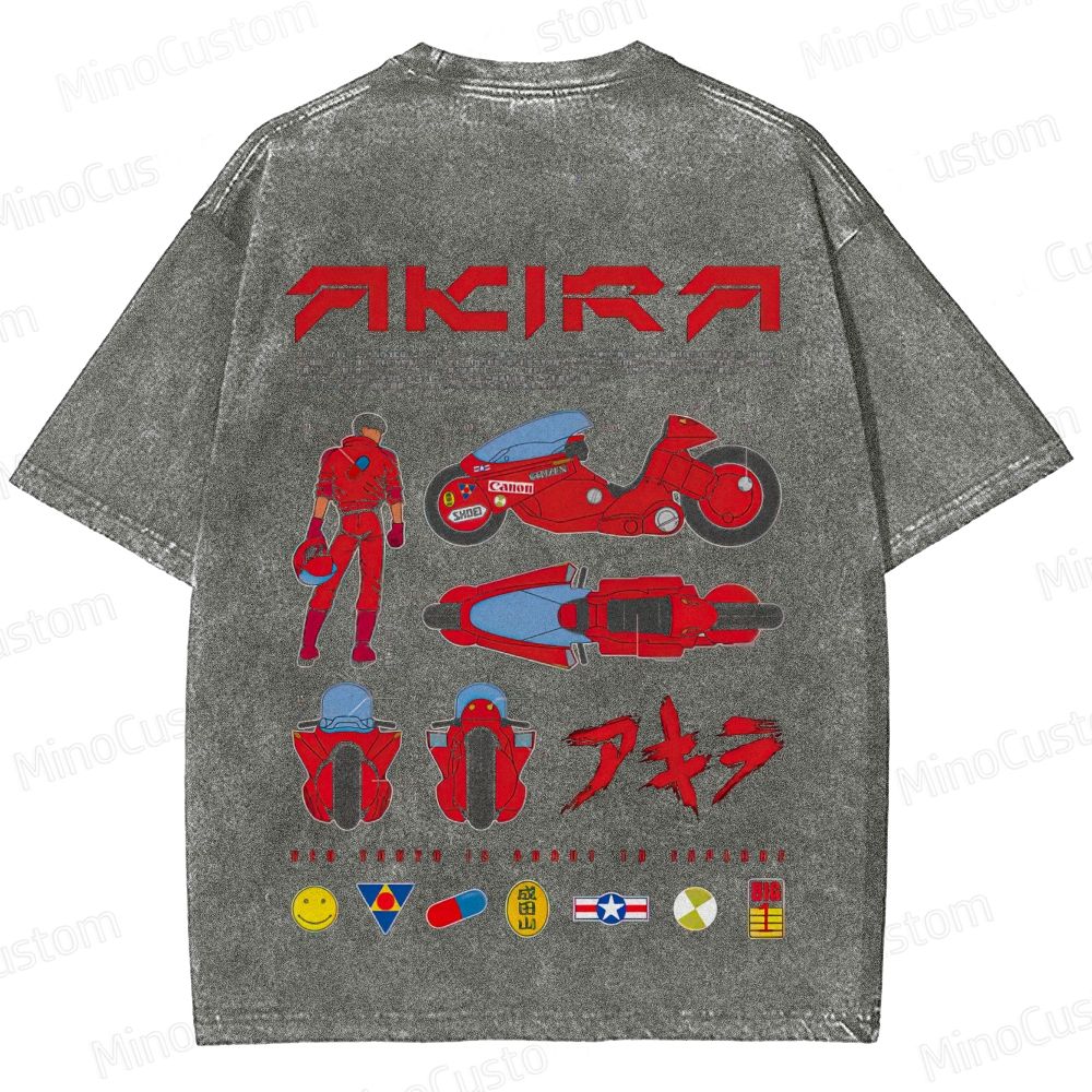 Vintage "Akira" Anime Motorcycle & Character Diagram Washed T-Shirt
