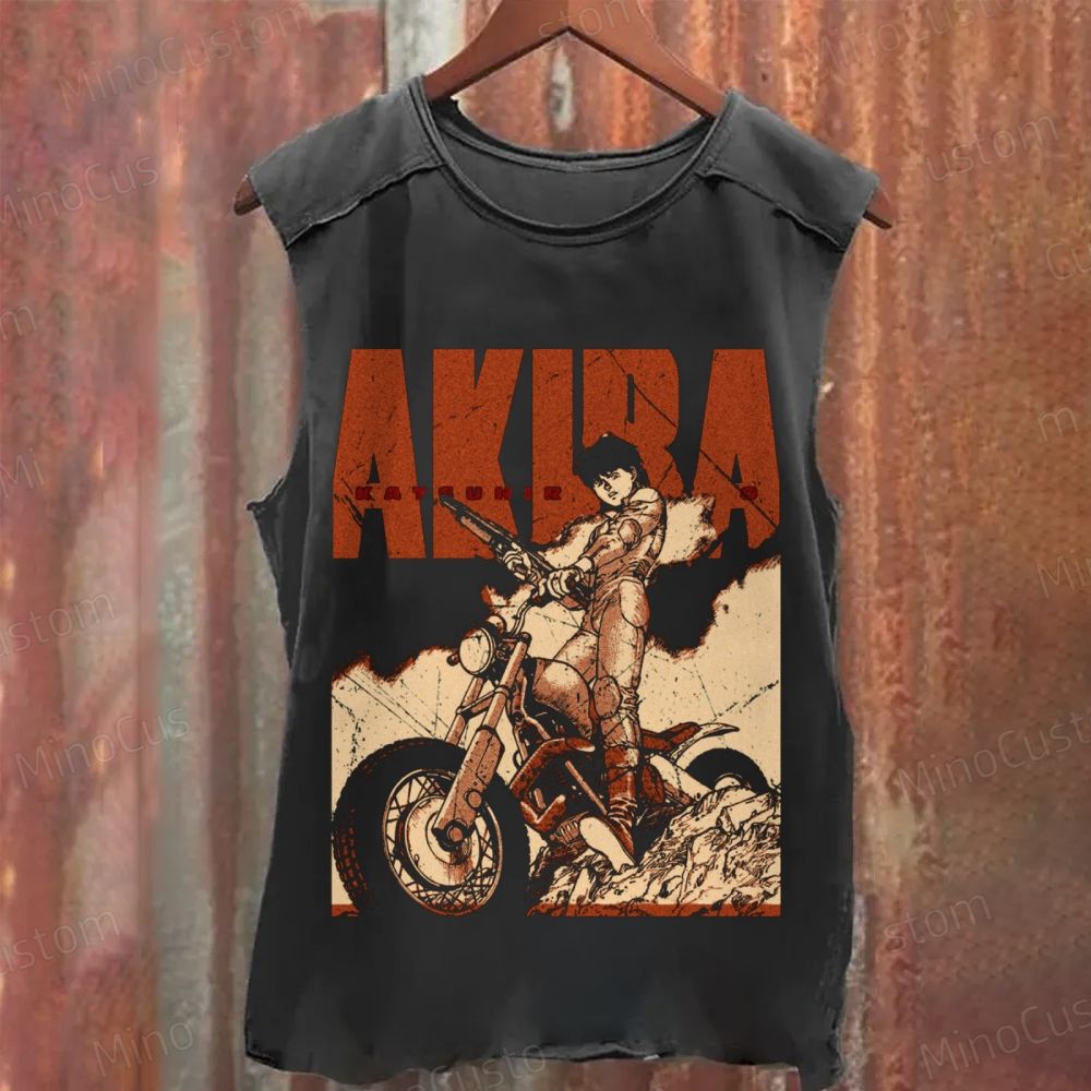 Vintage "Akira" Manga Character on Motorcycle Graphic Washed Tank Top