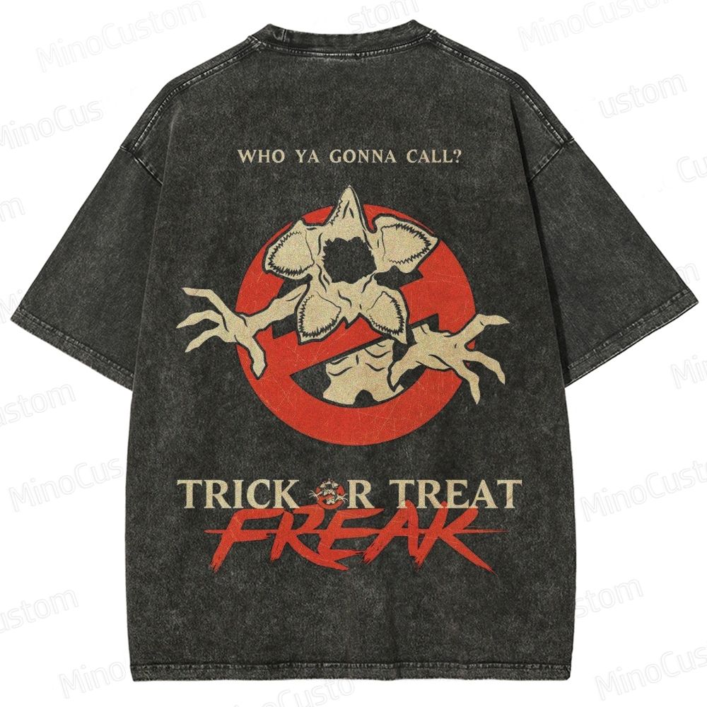 Vintage "Trick or Treat Freak" Ghostbusters - Style Graphic Washed T - Shirt