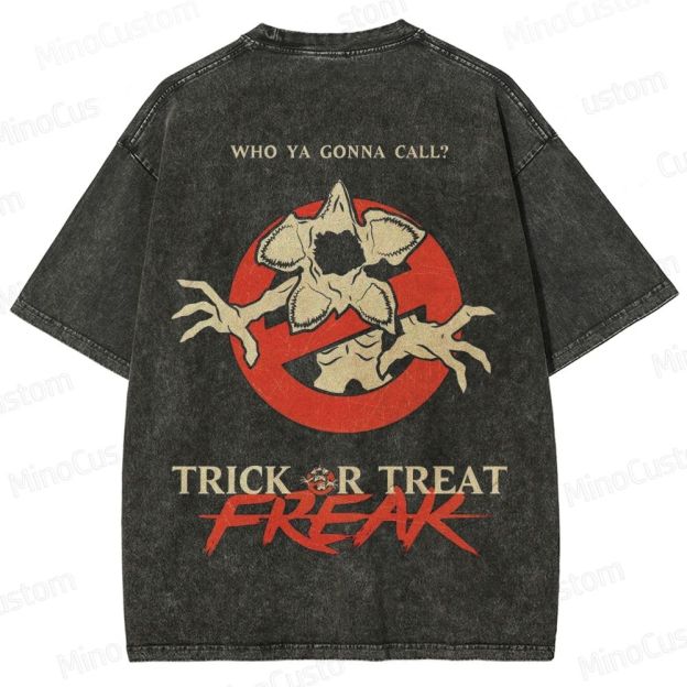 Vintage "Trick or Treat Freak" Ghostbusters - Style Graphic Washed T - Shirt