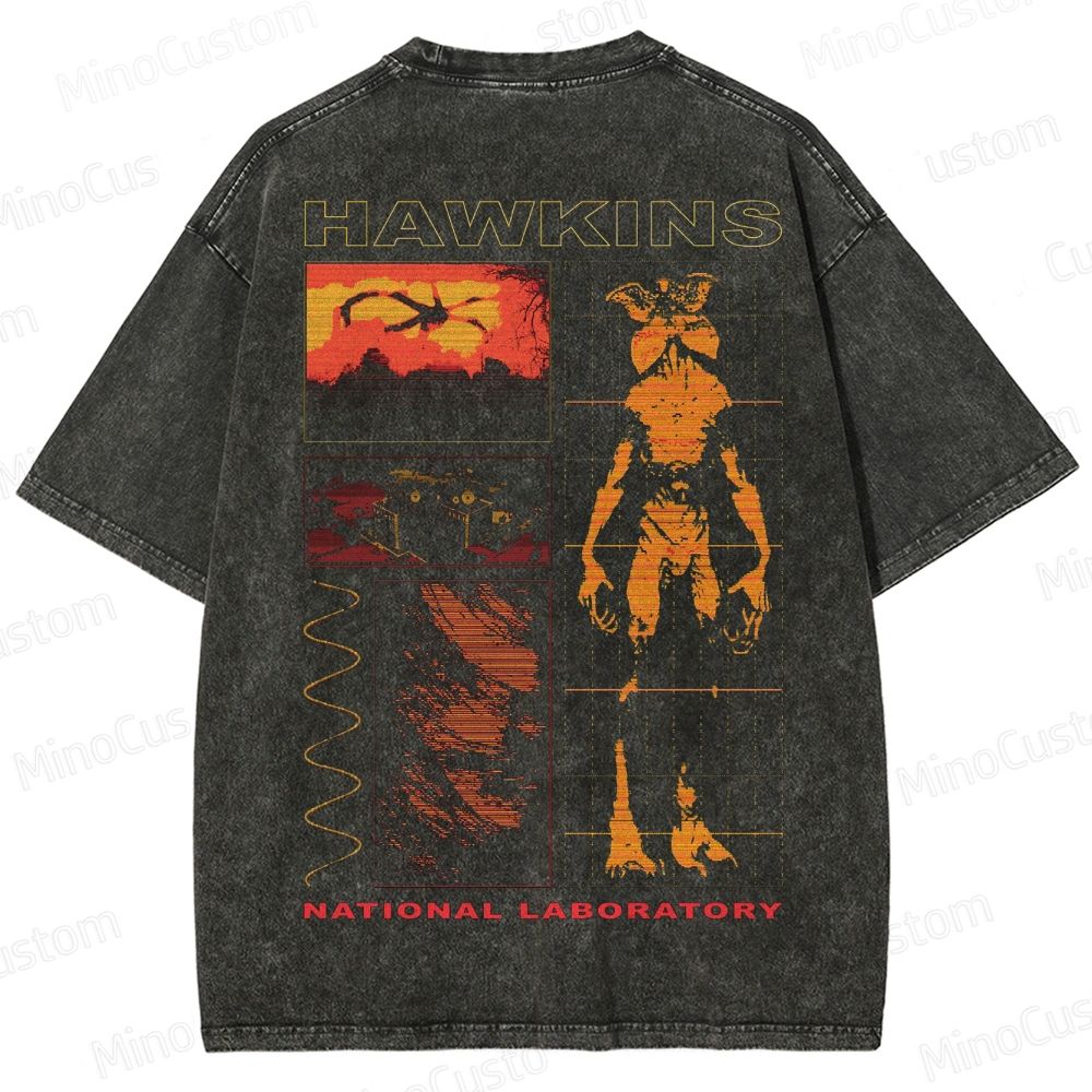 Vintage "Stranger Things" Hawkins National Laboratory Graphic Washed T - Shirt