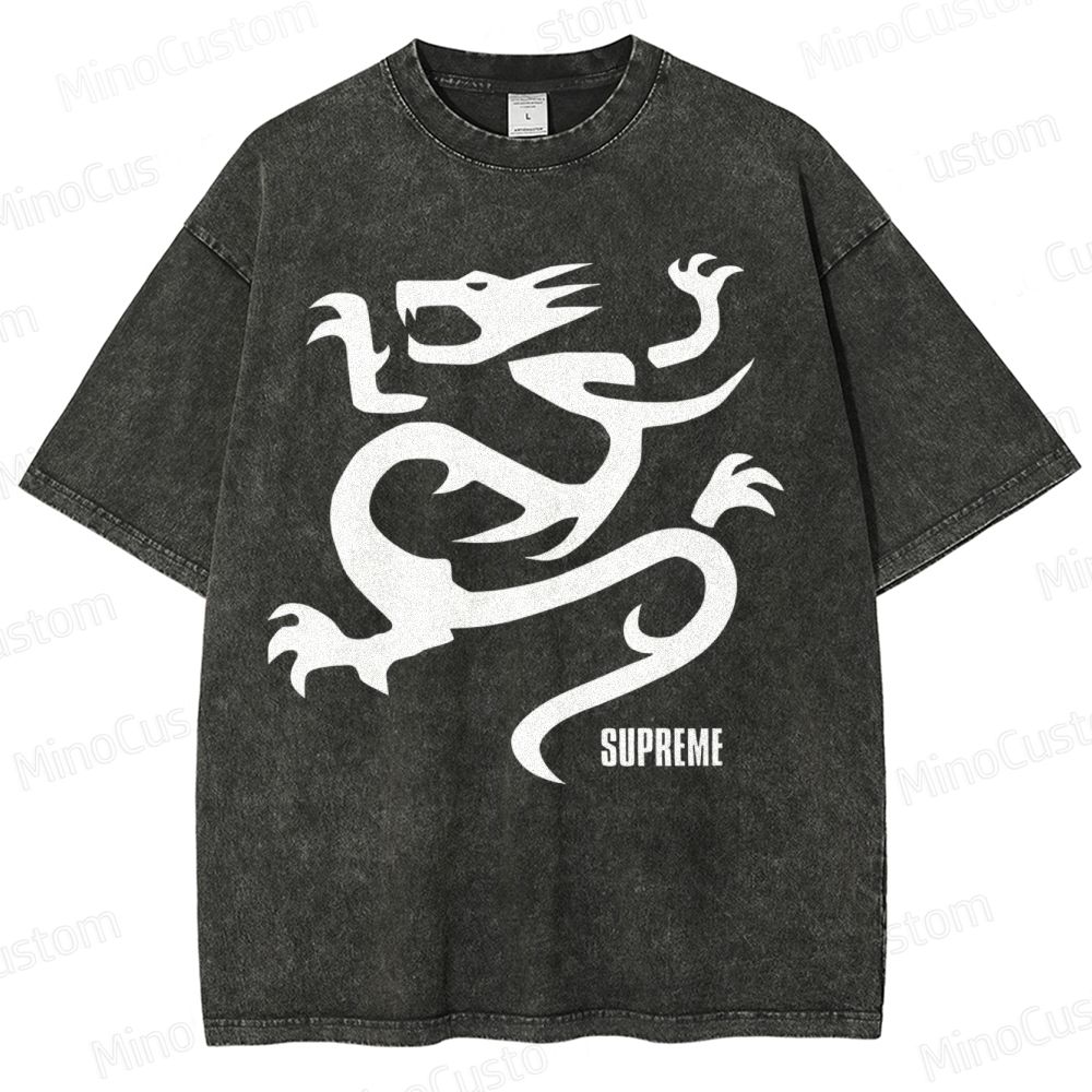 Flying Dragon Pattern Washed T-Shirt 