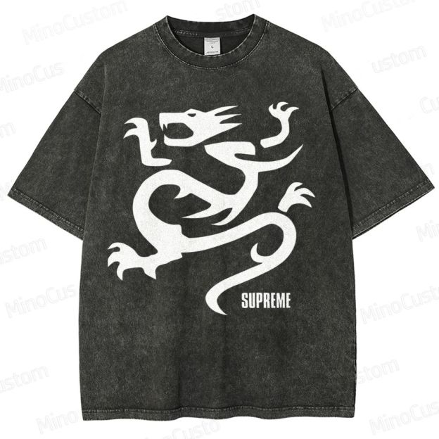 Flying Dragon Pattern Washed T-Shirt 