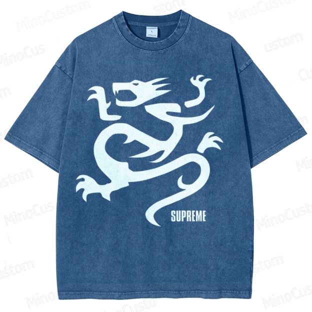 Flying Dragon Pattern Washed T-Shirt 