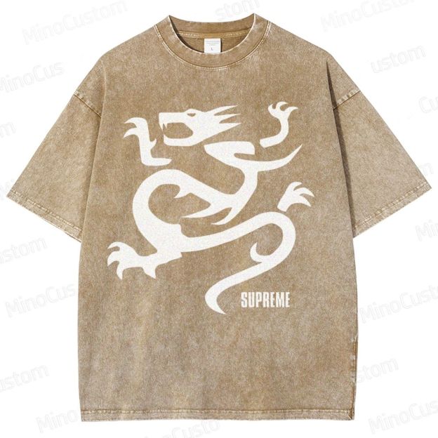Flying Dragon Pattern Washed T-Shirt 
