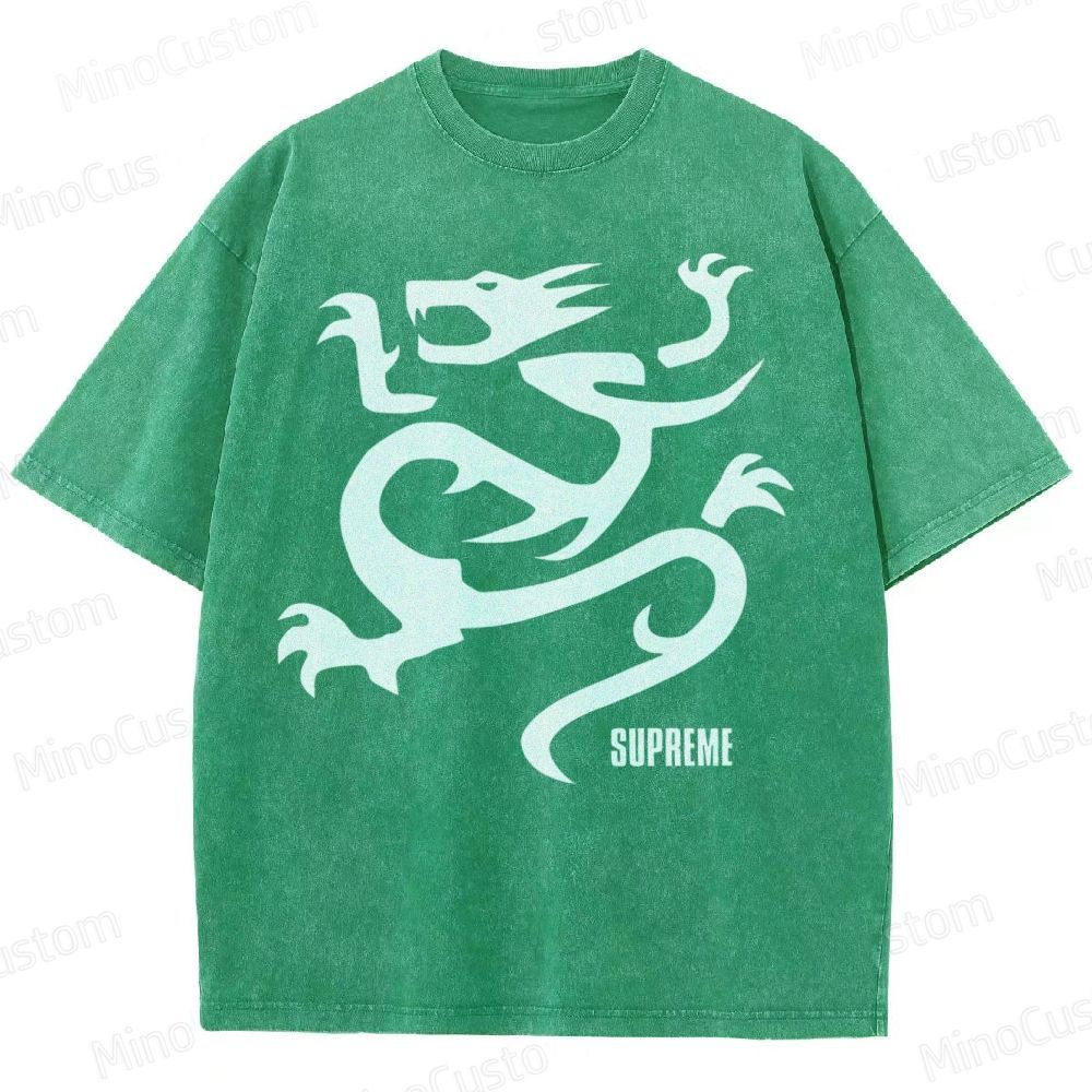Flying Dragon Pattern Washed T-Shirt 
