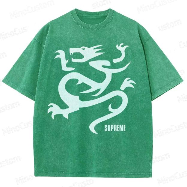 Flying Dragon Pattern Washed T-Shirt 