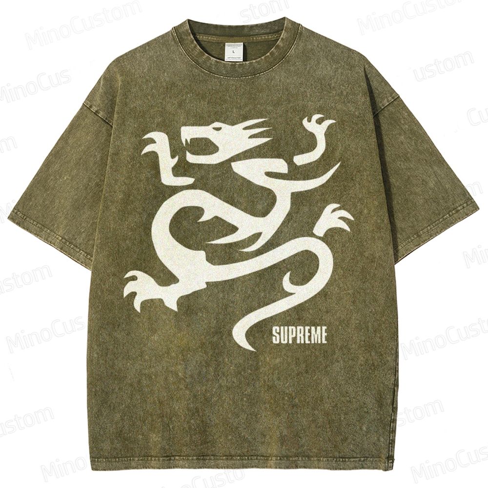 Flying Dragon Pattern Washed T-Shirt 