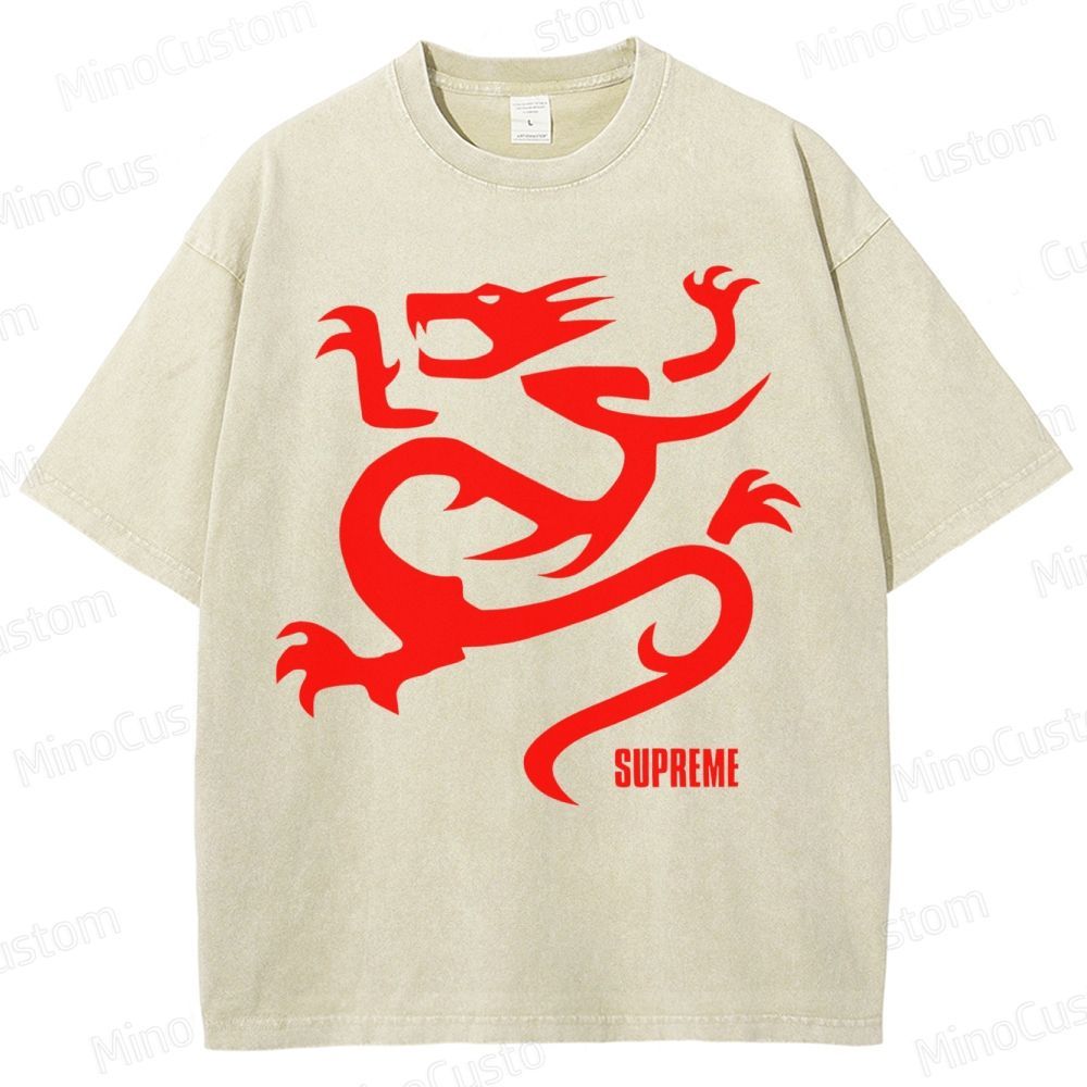 Flying Dragon Pattern Washed T-Shirt 