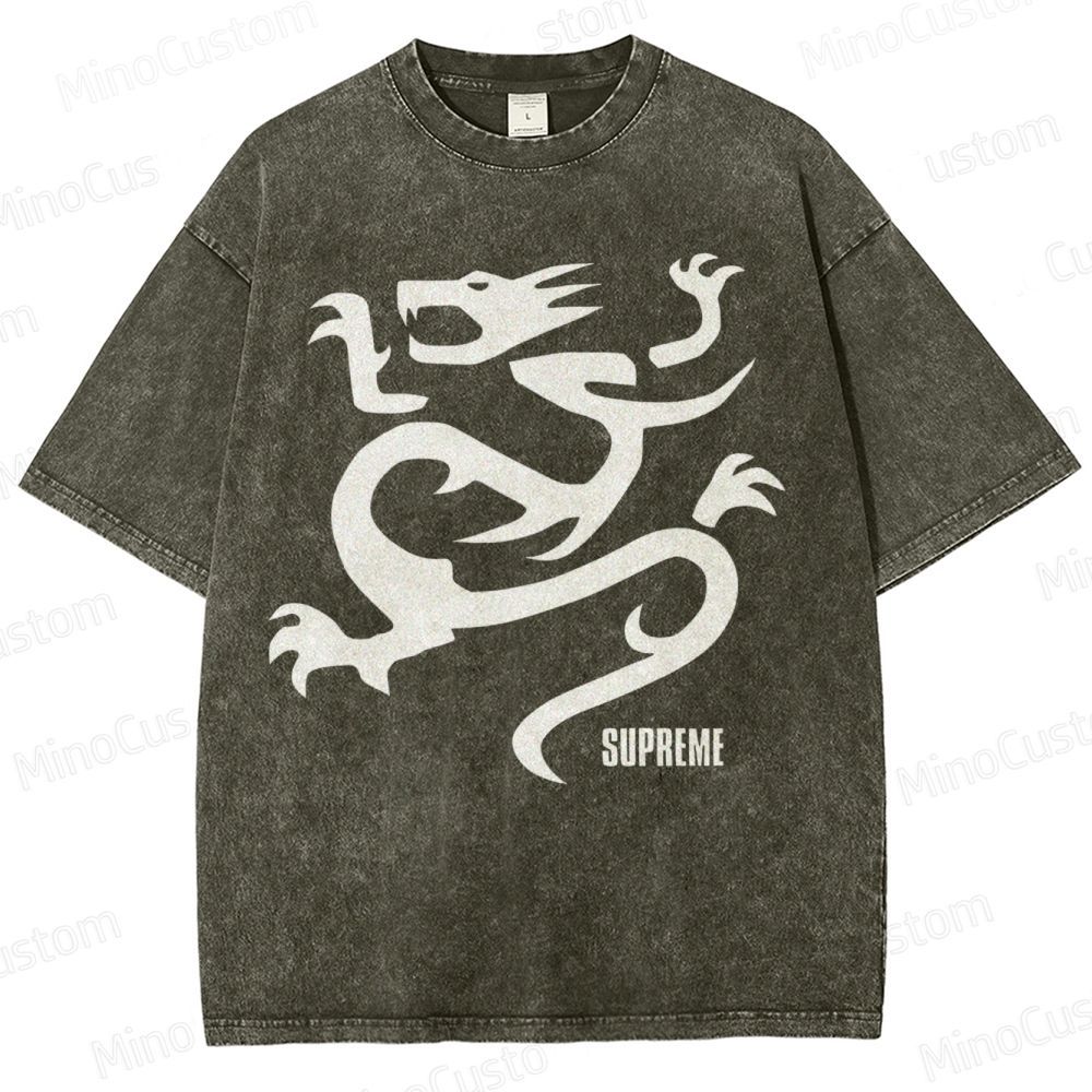Flying Dragon Pattern Washed T-Shirt 