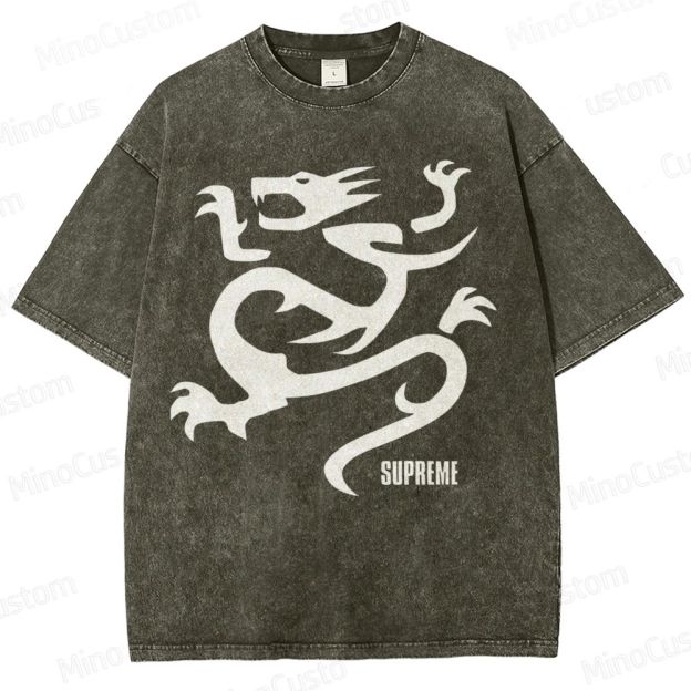 Flying Dragon Pattern Washed T-Shirt 