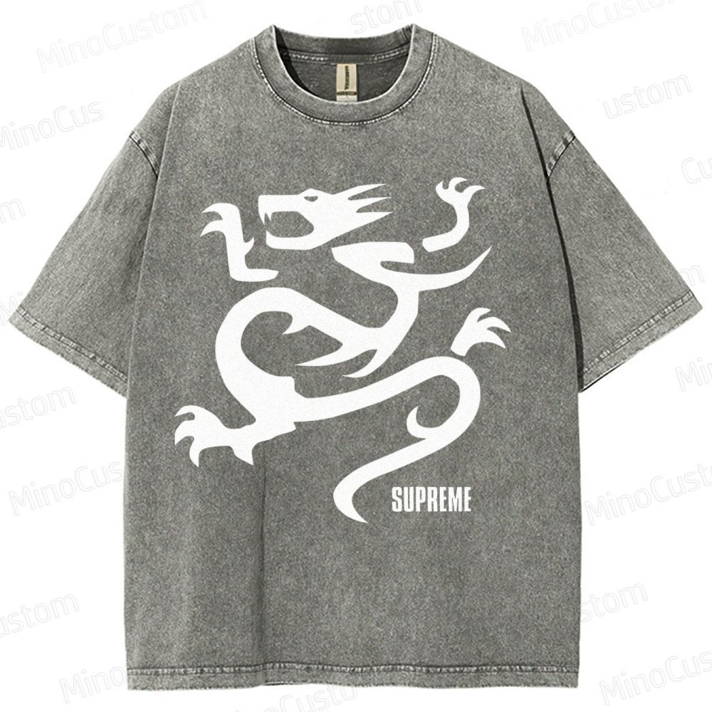 Flying Dragon Pattern Washed T-Shirt 